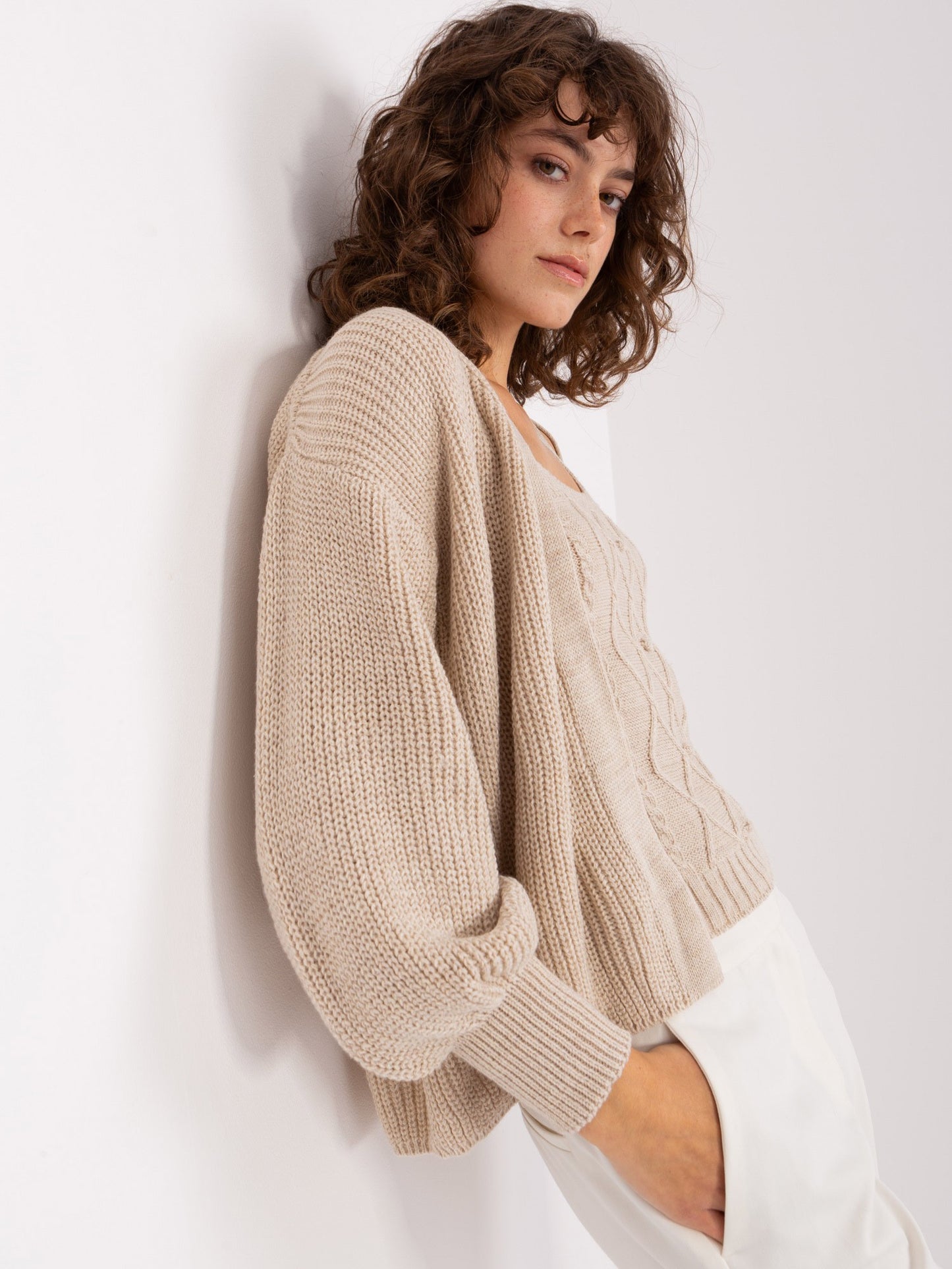 High Waist Pullover Set - Beige