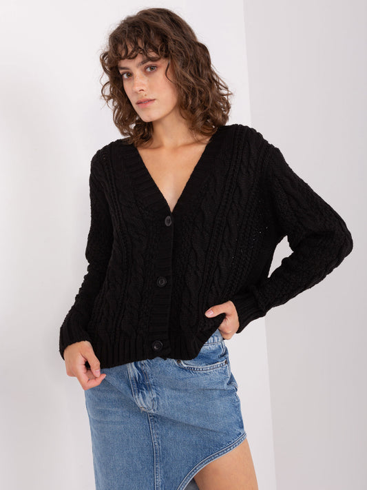 Strickjacke mit Wolle - Schwarz